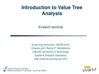 Introduction to Value Tree Analysis