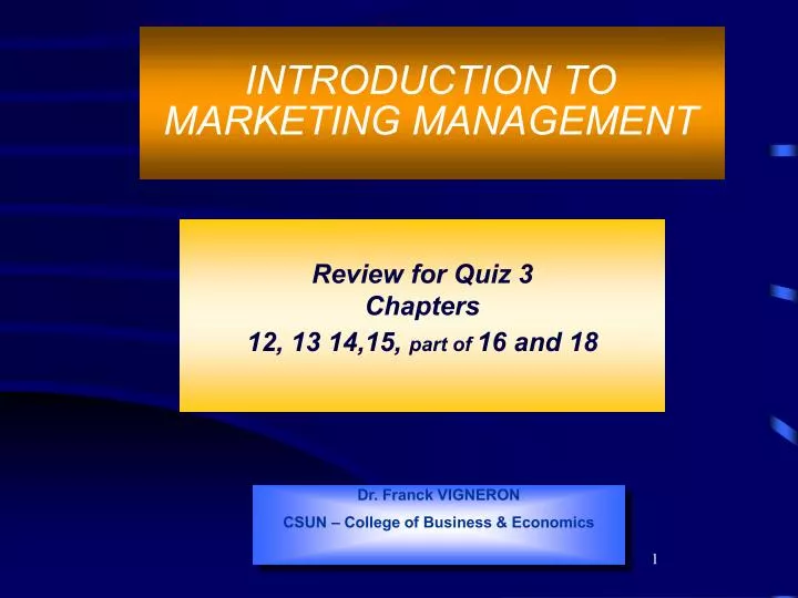 introduction to marketing management