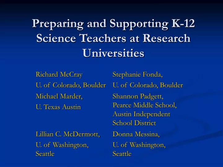 preparing and supporting k 12 science teachers at research universities