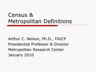 Census &amp; Metropolitan Definitions
