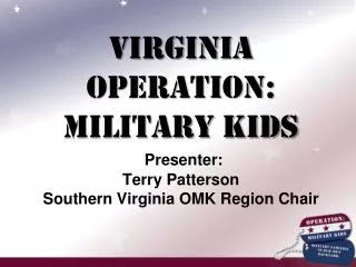 Virginia Operation: Military Kids Presenter: Terry Patterson Southern Virginia OMK Region Chair