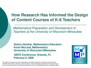 mathematical preparation and development of teachers at the university of wisconsin milwaukee