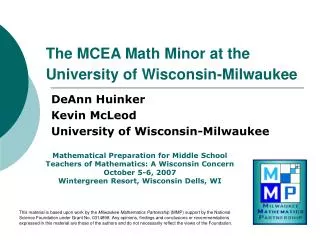 The MCEA Math Minor at the University of Wisconsin-Milwaukee