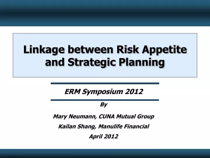 linkage between risk appetite and strategic planning