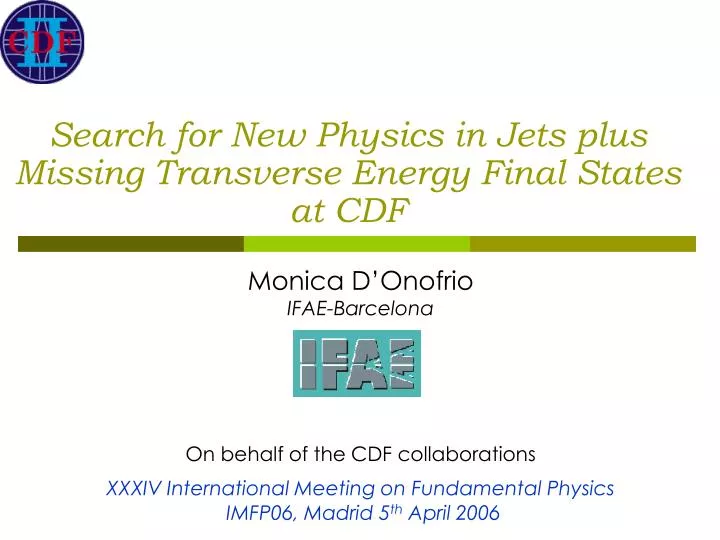search for new physics in jets plus missing transverse energy final states at cdf