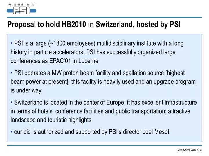 proposal to hold hb2010 in switzerland hosted by psi
