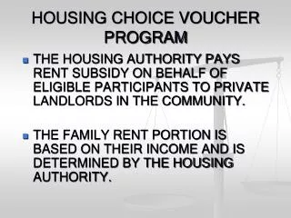 HOUSING CHOICE VOUCHER PROGRAM