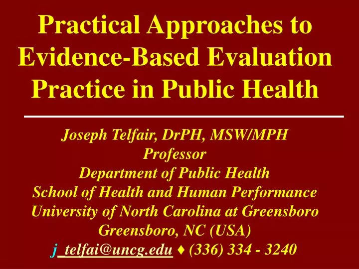 practical approaches to evidence based evaluation practice in public health