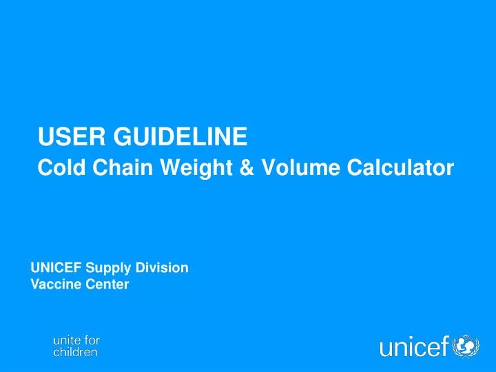 user guideline cold chain weight volume calculator