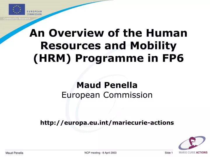 an overview of the human resources and mobility hrm programme in fp6