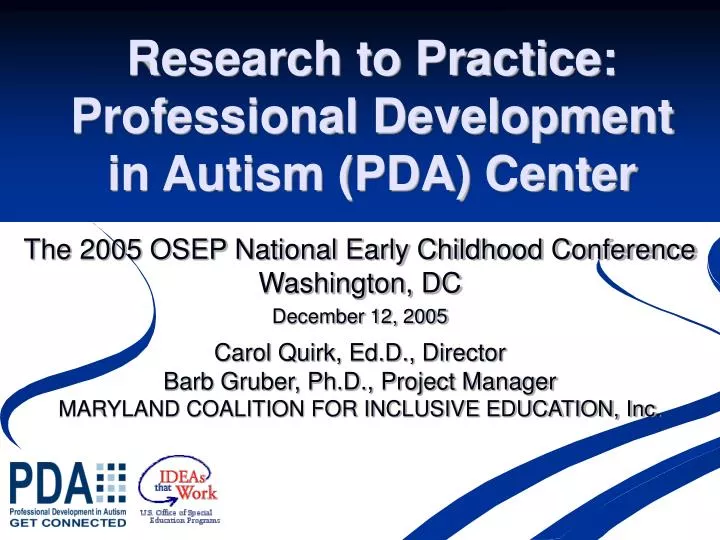 research to practice professional development in autism pda center