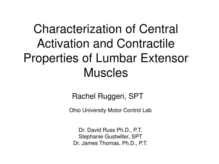characterization of central activation and contractile properties of lumbar extensor muscles