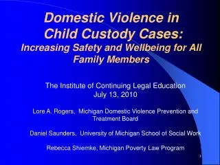 Domestic Violence in Child Custody Cases: Increasing Safety and Wellbeing for All Family Members