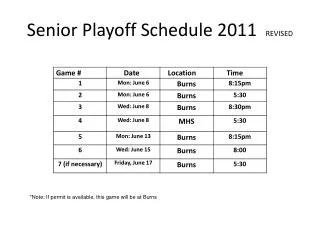 Senior Playoff Schedule 2011 REVISED