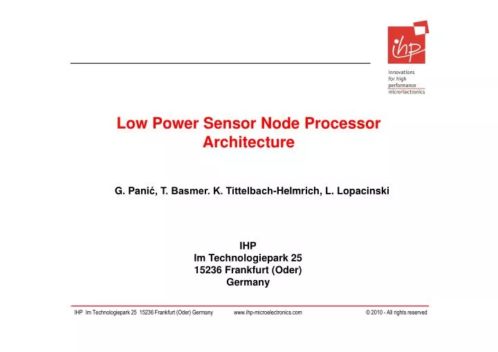 low power sensor node processor architecture