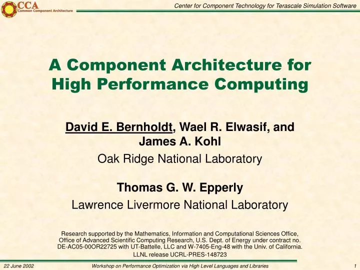 a component architecture for high performance computing