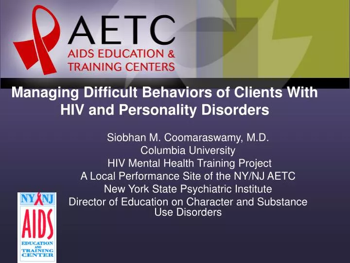 managing difficult behaviors of clients with hiv and personality disorders