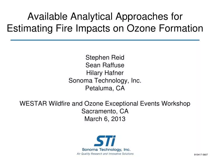 available analytical approaches for estimating fire impacts on ozone formation