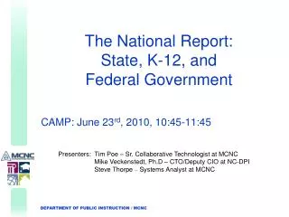 The National Report: State, K-12, and Federal Government