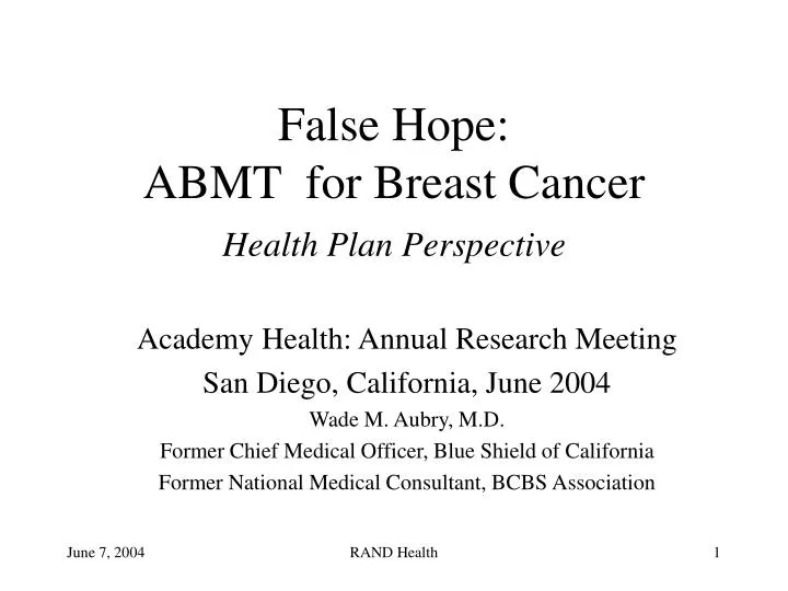 false hope abmt for breast cancer health plan perspective
