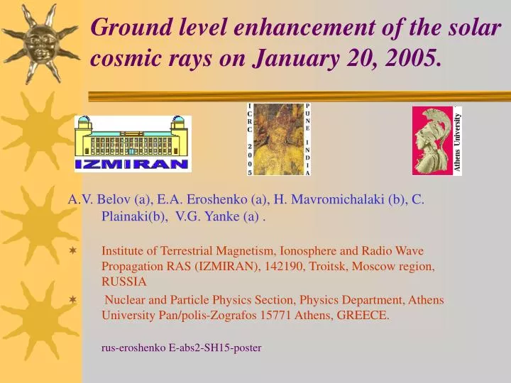 ground level enhancement of the solar cosmic rays on january 20 2005