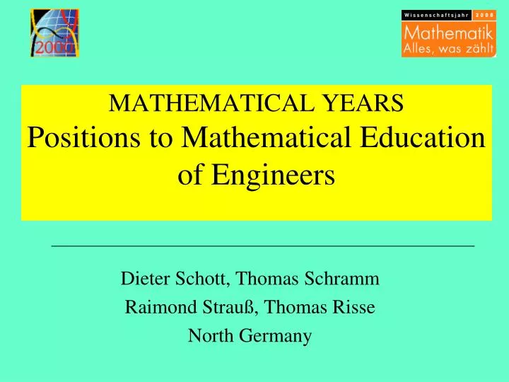 mathematical years positions to mathematical education of engineers