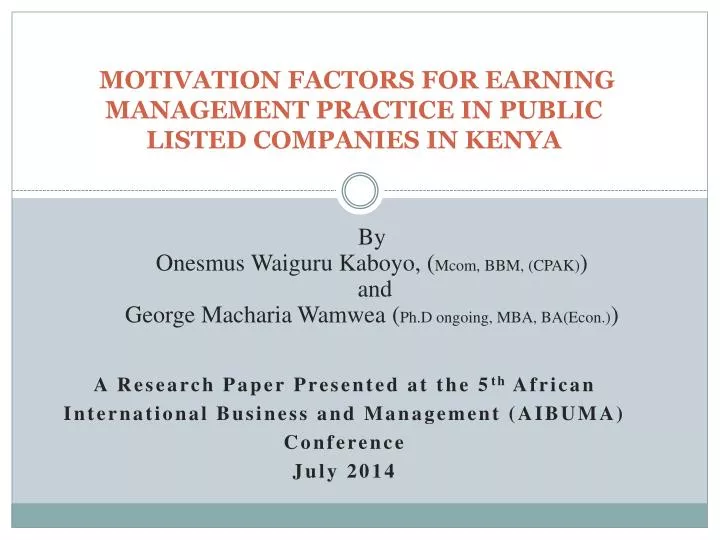 motivation factors for earning management practice in public listed companies in kenya