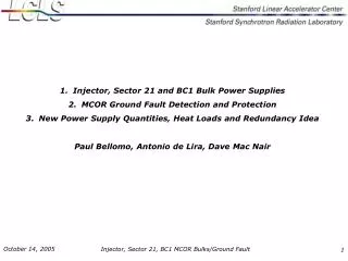 Injector, Sector 21 and BC1 Bulk Power Supplies MCOR Ground Fault Detection and Protection