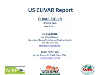 Lisa Goddard U.S. CLIVAR SSC Chair International Research Institute for Climate and Society