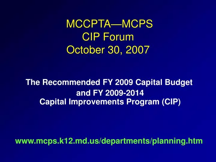 mccpta mcps cip forum october 30 2007