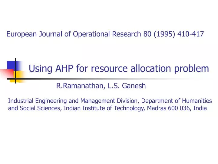 using ahp for resource allocation problem
