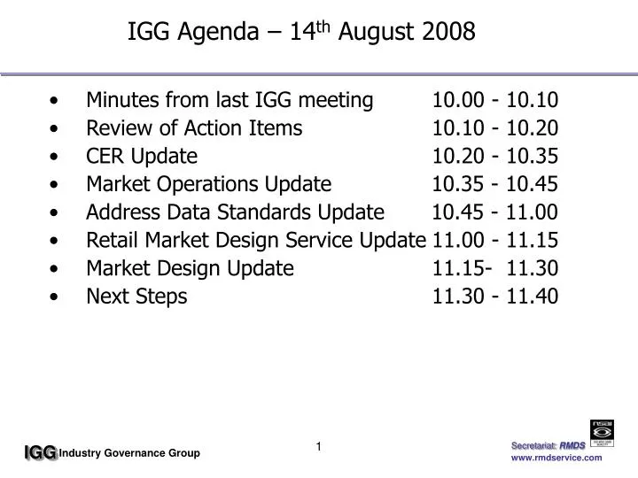 igg agenda 14 th august 2008