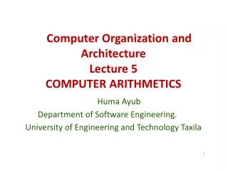 Computer Organization and Architecture Lecture 5 COMPUTER ARITHMETICS