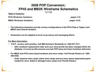 2008 POP Conversion: FP43 and MB2K Wireframe Schematics 10/7/08