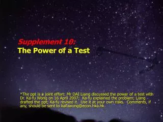 Supplement 10: T he Power of a Test
