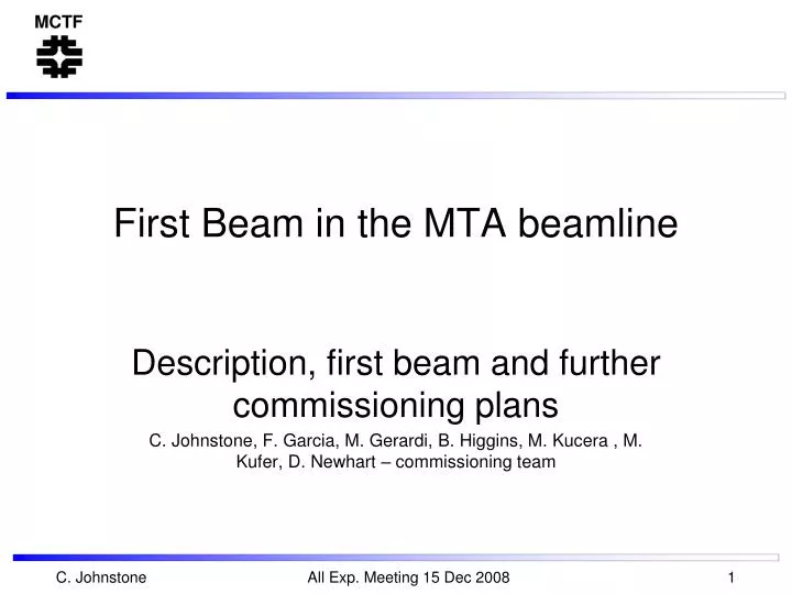 first beam in the mta beamline