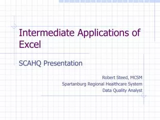 Intermediate Applications of Excel