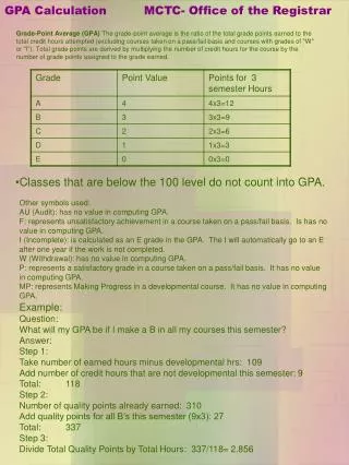 GPA Calculation	MCTC- Office of the Registrar