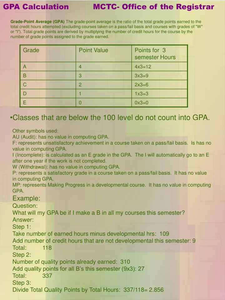 gpa calculation mctc office of the registrar