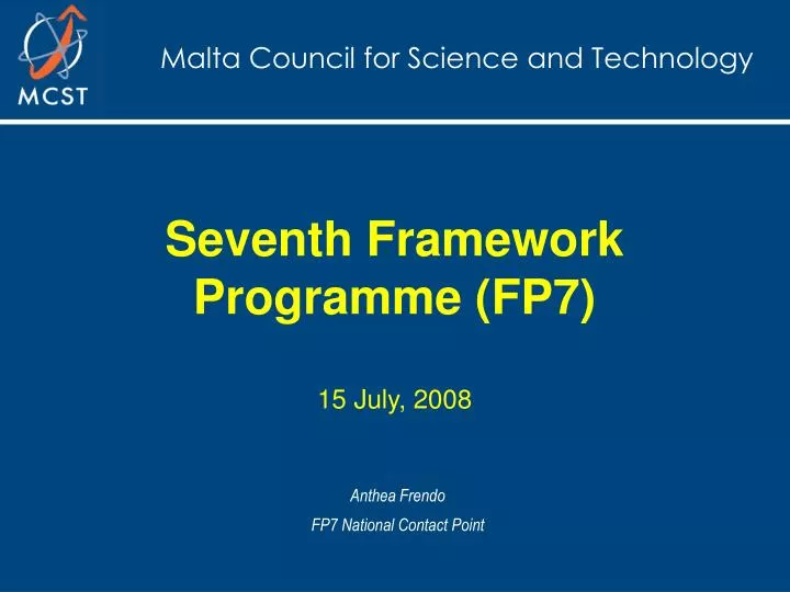 seventh framework programme fp7 15 july 2008
