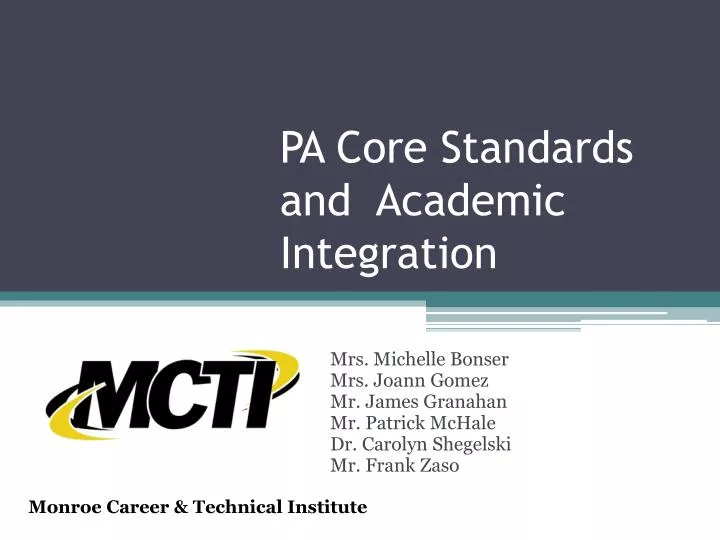 pa core standards and academic integration