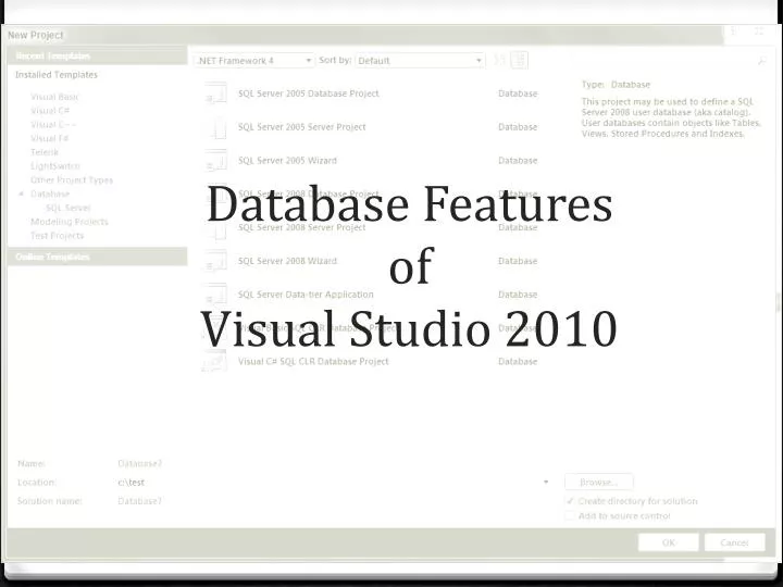 database features of visual studio 2010