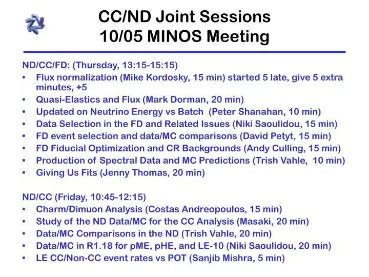 cc nd joint sessions 10 05 minos meeting