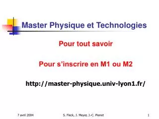 master physique et technologies