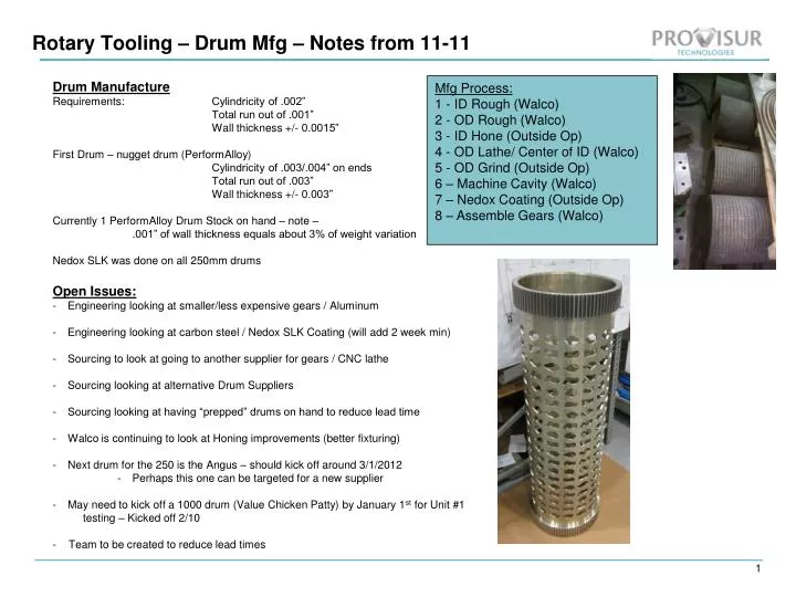 rotary tooling drum mfg notes from 11 11