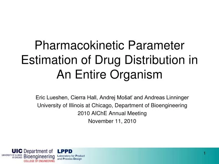 pharmacokinetic parameter estimation of drug distribution in an entire organism