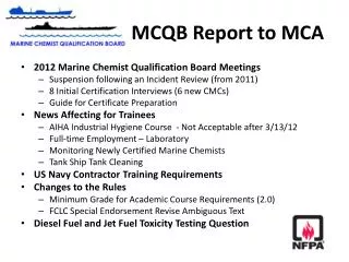MCQB Report to MCA