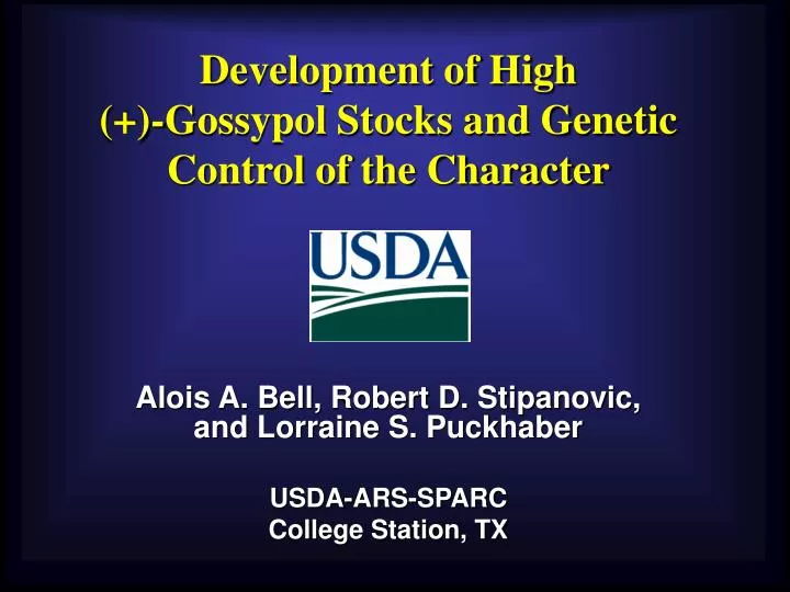 development of high gossypol stocks and genetic control of the character