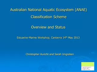 Australian National Aquatic Ecosystem (ANAE) Classification Scheme