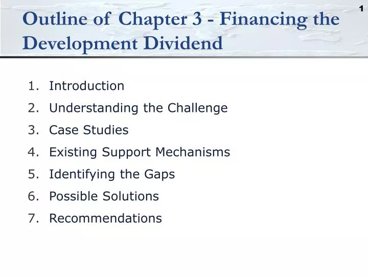 outline of chapter 3 financing the development dividend